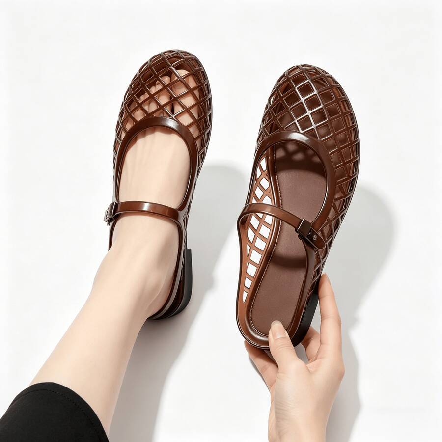 Summer Jelly Sandals For Women, Fashion Jelly Sandals Casual & Stylish Shoes, Elegant High Heel Soft Comfort Breathable Daily Outdoor Footwear - 摩卡棕 - 查看 1