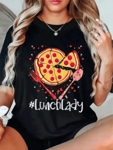 Bright Pizza Surrounded By Red Hearts And Utensils Celebrating The Joy Of Sharing Food With Love. Women's T-Shirt With A Fun Message And Youthful Touch, Ideal For Casual Days. - 黑色 - 查看 8