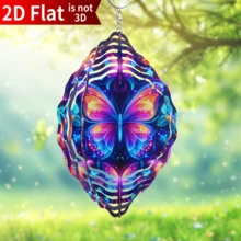 1pc Blue Butterfly Wind Spinner, 2D Flat Metal Fan, Suitable For Patio And Garden, 10-Inch Blue Powered Outdoor Fan Decor, Large Spinfinity Wind Sculpture Decoration, Colorful Fan Catcher Yard Art (Pendant Not Included), Style Sent Randomly - Multicolor - View 5
