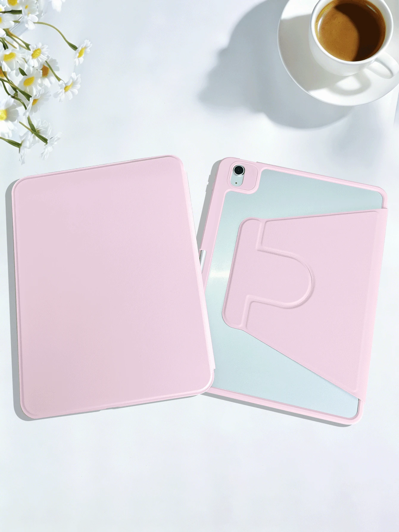 Ốp bảo vệ xoay 360° có ngăn đựng bút cảm ứng, tương thích với iPad thế hệ 10/11 (A16) 2025/9/8/7, Mini 6, Pro 11/12.9 (2018/2020/2021/2022), siêu mỏng/chân đế thông minh/tự động bật màn hình, tương thích với Apple. - Hồng - Xem 1
