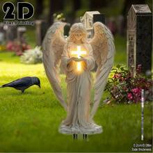2D Flat, 1pc Angel Holding Cross Garden Stake - Elegant Outdoor Decorative Stake, Weather-Resistant Acrylic Ground Stake Suitable For Cemetery, Lawn, Yard - Funeral Memorial Gift - A - View 5