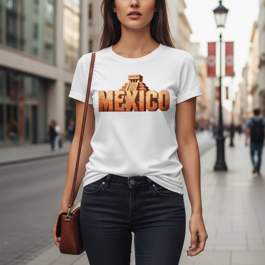 Authentic Mexico Mayan Temple Steps Graphic Tee - Premium Heritage Collection - Blanco - Ver 1