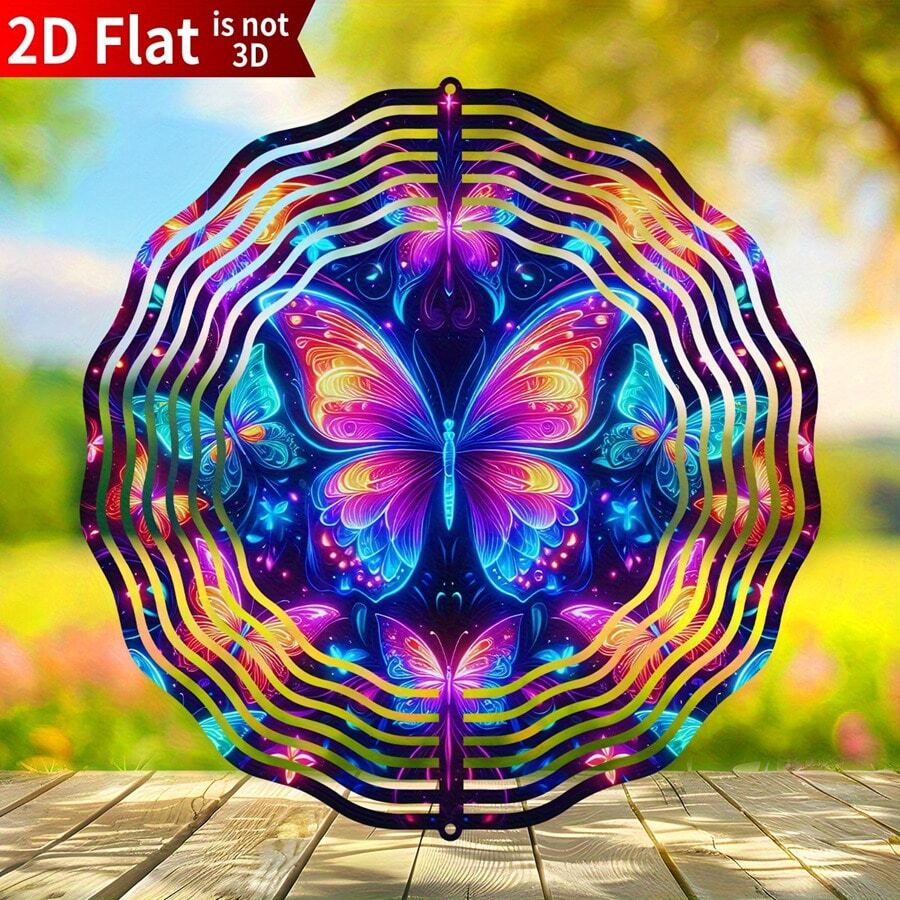 1pc Blue Butterfly Wind Spinner, 2D Flat Metal Fan, Suitable For Patio And Garden, 10-Inch Blue Powered Outdoor Fan Decor, Large Spinfinity Wind Sculpture Decoration, Colorful Fan Catcher Yard Art (Pendant Not Included), Style Sent Randomly