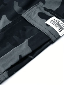 Women's Camouflage Casual Cargo Pants, Elastic Waist Drawstring Joggers With Side Pockets Sports - Grey - View 6