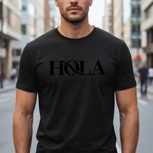 HOLA Bold Interlocking Serif Monochrome Statement Tee - High-Fashion Minimalist Collection - Black - View 9