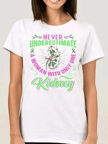 Un símbolo que celebra la fuerza interior con un riñón lleno de flores verdes y ramas que representan la esperanza y el valor camiseta de mujer cómoda única y motivadora - Blanco - Ver 8