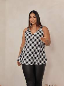 Women's Plus Size Tank Top Duna With Pearl Buttons, Sizes GG G1 To G3 - White & Black - View 8