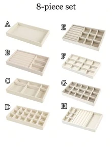 9pcs/1pc Velvet Jewelry Tray Large Capacity Jewelry Storage Box Accessory Tray Multi-Functional Storage Box With Independent Compartments, Stackable Jewelry Display Rack, Suitable For Earrings, Necklaces, Bracelets, Rings, Hair Clips, Hairbands, Etc. Valentine's Day/Back To School Season - Beige - View 24