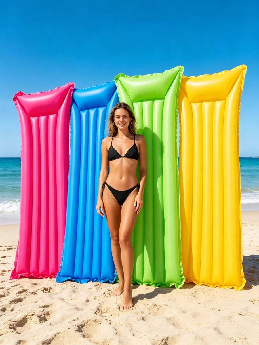 1pc Adult PVC Inflatable Floating Bed, Water Floating Device, Single Person Lounger For Outdoor Swimming Pool - Multicolor - View 1
