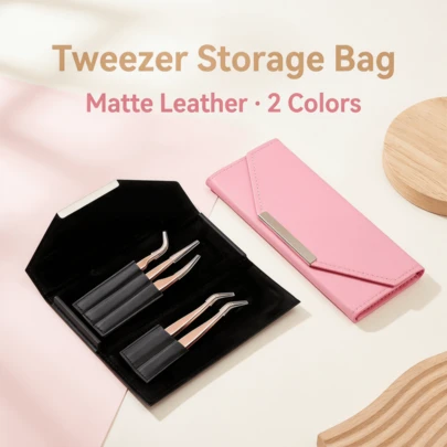 1pc/2pcs Eyelash Tweezer Storage Bag,Eyelash Extension Tweezer Storage Bag,Magnetic Design Foreasy Opening And Closing,High Quality Leather,Holds 5 Tweezers,Tweezer Leather Organizer,Lash Extension Tool