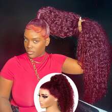 360 Burgundy Wig Human Hair Deep Wave Hidden Strap 360 Lace Front Wigs Human Hair 250% Density Invisible Strap Pre Plucked Glueless Human Hair Wig 13x6 99J Burgundy Curly Wig Human Hair For Women 13x4 Brazilian Wine Red Colored Lace Frontal Wig - S99J - 查看 3