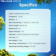 TREASURE HUNTER TREASURE-HUNTER GT128 Underwater Metal Detector, 4.2 Inch Coil, 30cm Detection Depth, Handheld Diving Detector With LED Light, Sound And Vibration Alarm, For Treasure Hunting - Orange - View 9