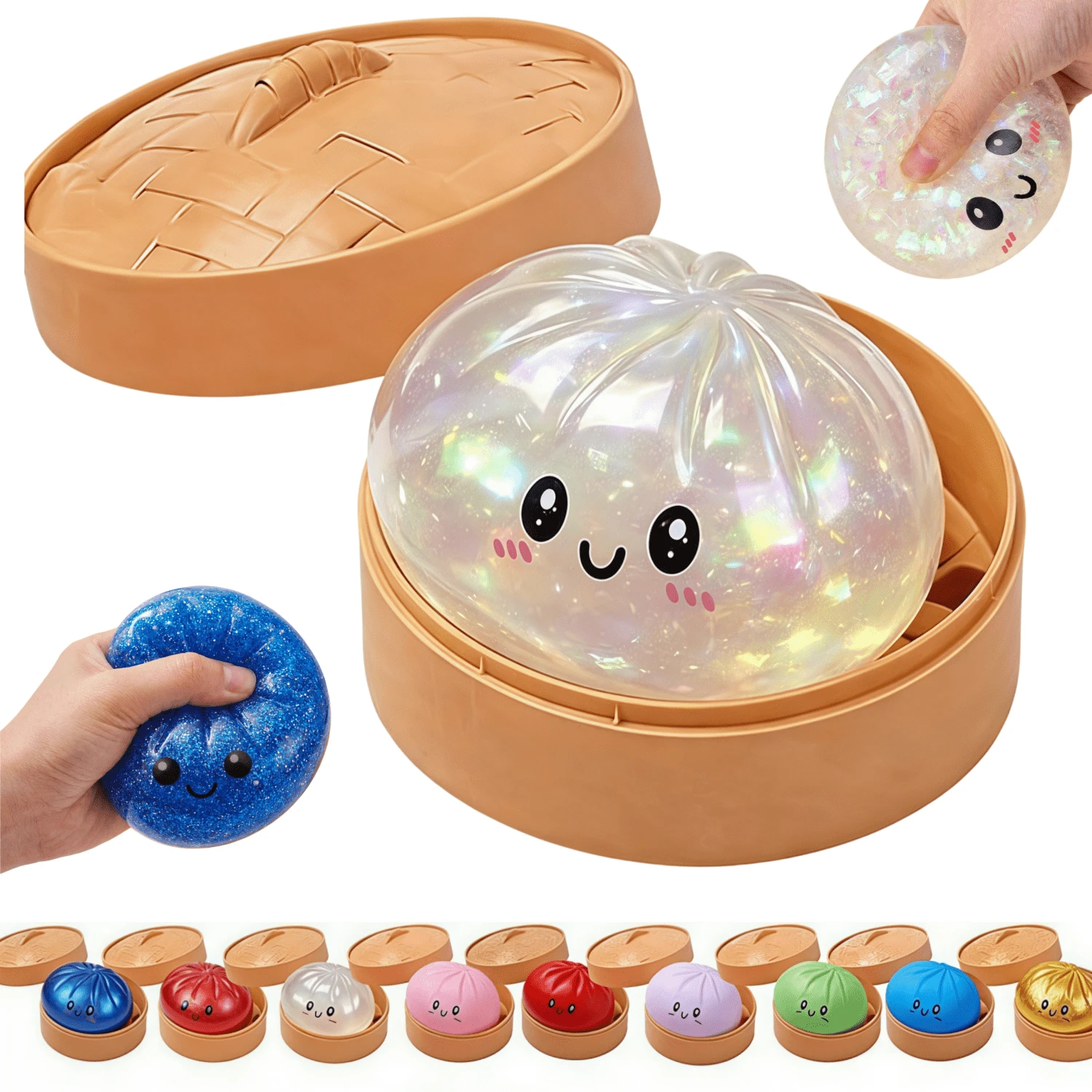 Glitter Dumpling Squishy Set 10 Colors Soft Slow Rising Squeeze Toys Cute Sensory Fidget Toy Stress Relief Party Favors Gift - White - View 1