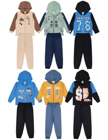 6-Piece Children's Fleece Set For Boys And Teens, Winter, Zippered, Sizes 1 To 14 - 3 Jackets + 3 Pants, Children's Clothing = 3 Outfits - 1 bộ (1 áo khoác + 1 quần) - Xem 3