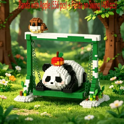 1036pcs Micro Particle Panda Swing Building Blocks Toy, Assembly Model, Desktop Decor, Parent-Child Interactive Gift, Suitable For Desk/Living Room Decor, Hands-On Toy, Birthday/Friend's Creative Gift, National Style Panda Theme, For Brick Enthusiasts, Can Be Used As A Collectible, Displayed At Home Or Office