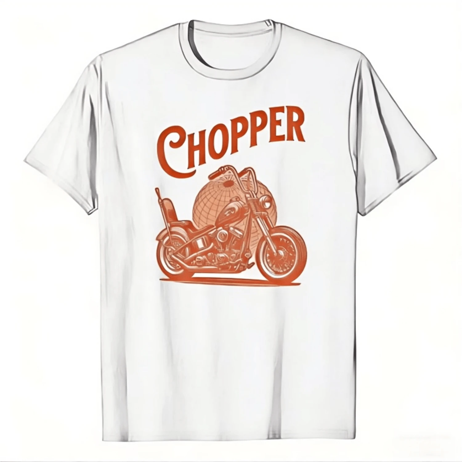 Camiseta casual de algodón de manga corta y cuello redondo para mujer con estampado de motocicleta chopper. Top de verano. - Blanco - Ver 1