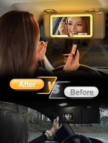 Rechargeable Car Visor Makeup Mirror With 3 Lighting Modes And Dimmable Touch Screen, Women's Car Accessory, Suitable For Makeup And Touch-Ups While Parked And Waiting, Clear Mirror - Multicolor - View 7