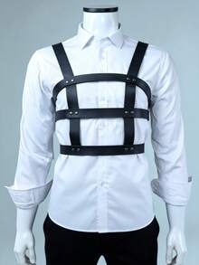 Accesorio de sujeción de estilo punk de cuero sintético PU para hombres, correa ajustable para la cintura, adecuado para uso diario, fiestas, juegos de roles, disfraces de carnaval - Negro - Ver 6