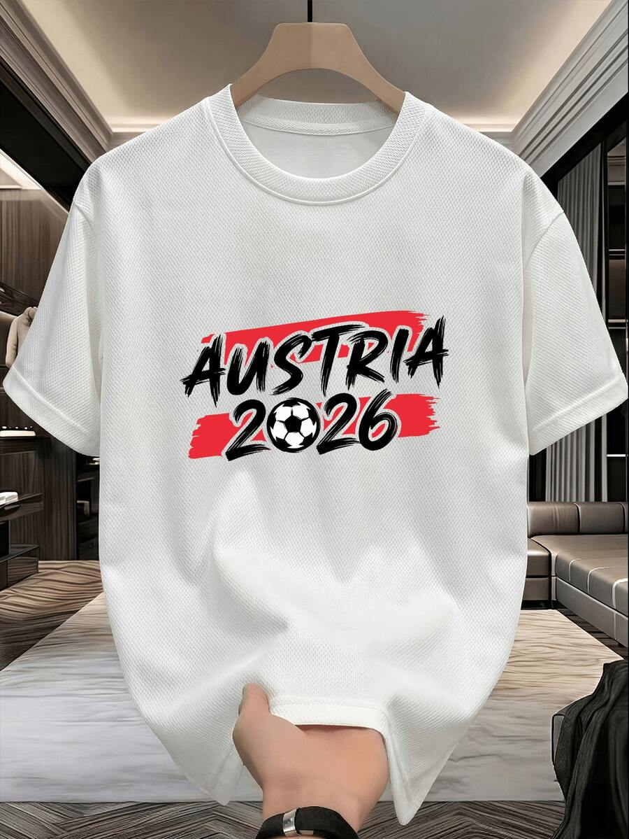 Camiseta de manga corta para hombre de la Copa del Mundo, regalo de cumpleaños, malla transpirable, aniversario, moda moderna, para parejas, color sólido, estampado. - Blanco - Ver 1