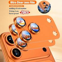 2pcs Original Metal Camera Lens Film For IPhone 17 Pro Max And 17 Pro, Made Of AR+AF High-Hardness 9H Tempered Glass, Oil-Proof, Scratch-Resistant, Fingerprint-Proof, Dust-Proof, Full Coverage, Bubble-Free And Dust-Free Installation, Providing All-Round Protection For Smartphone Camera. Multiple Colors Available, Fashionable Design, Durable Protective Case Suitable For Smartphone Users And Photography Enthusiasts, Suitable As Birthday, Family And Friend Gifts - Orange-2Pcs - View 7