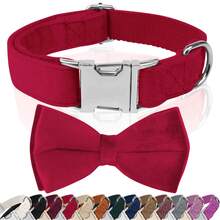 Collar de perro de terciopelo suave con lazo, collar básico de perro ajustable con liberación rápida para perros pequeños, medianos y grandes, diseño simple y confiable - Rojo - Ver 1