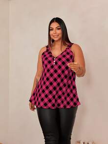 Women's Plus Size Tank Top Duna With Pearl Buttons, Sizes GG G1 To G3 - 粉紅色和黑色 - 查看 8