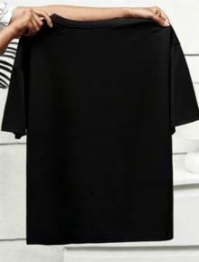 Women's Basic T-Shirt, Round Neck, Short Sleeve, Butterfly Graphic Print, Soft Texture, Fortiz - 黑色 - 查看 3