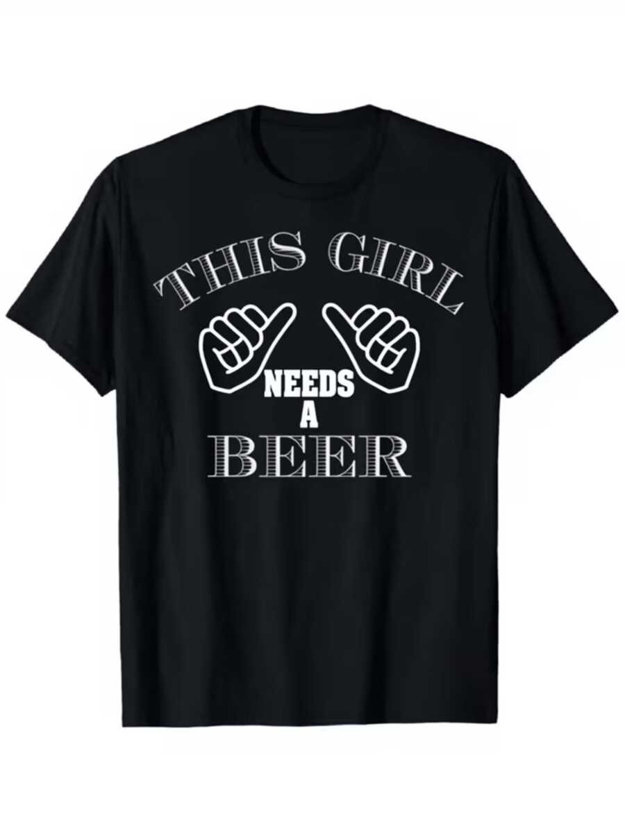 A Fun Phrase Featuring Hands Pointing Towards The Wearer With A Humorous Message Expressing A Desire To Relax And Enjoy A Refreshing Drink. Ideal For Social Occasions. A Comfortable And Modern Casual Women's T-Shirt. - 黑色 - 查看 1