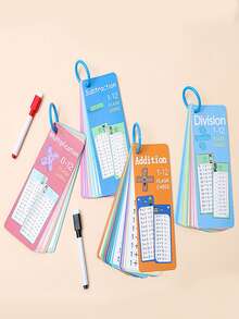 1 Set Math Addition Subtraction Multiplication Division Flash Cards, Erasable Reusable Learning Flash Cards For Kids, Boys And Girls Teaching Cards, Math Educational Toys, Self-Check Learning Cards, With 2 Pens And 1 Ring, For Math Learning, Perfect For Home Teaching, Teacher's Teaching Aid, Ideal Choice For Learning Math, Children Learning, Holiday, Christmas Stocking Stuffer Gift - 彩色 - 查看 1