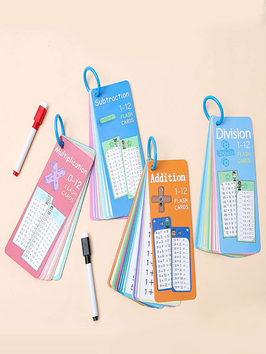 1 Set Math Addition Subtraction Multiplication Division Flash Cards, Erasable Reusable Learning Flash Cards For Kids, Boys And Girls Teaching Cards, Math Educational Toys, Self-Check Learning Cards, With 2 Pens And 1 Ring, For Math Learning, Perfect For Home Teaching, Teacher's Teaching Aid, Ideal Choice For Learning Math, Children Learning, Holiday, Christmas Stocking Stuffer Gift - 彩色 - 查看 1