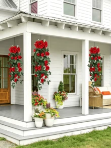 Nejlue Artificial Flowers/Plants1111 Home & Living 1/2支人造红色玫瑰藤蔓花，春季玫瑰装饰，悬挂式花卉，适用于家居装饰、房间装饰、墙面装饰、婚礼拱门、卧室、桌面、生日派对、花园、室内外、春夏季 - 紅色 - 查看 3
