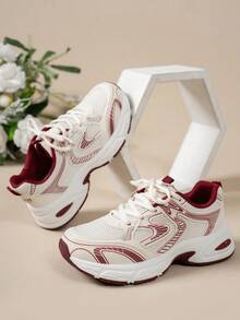Zapatillas de running de malla transpirable para mujer, para todas las estaciones, 2025. Zapatillas deportivas informales con suela gruesa y refuerzo. - Rojo - Ver 6