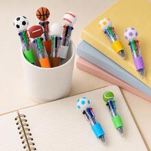 Sports Ball Top 6-Color Retractable Ballpoint Pen, Multicolor Smooth Writing Pen With Soft Grip, Sports Theme Student Stationery For School Supplies, Back To School, Study Notes, Journaling & Classroom Rewards - A - View 7