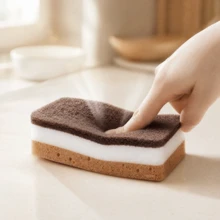 5/10/20pcs Brown Seaweed Shaped Triple-Layer Double-Sided Magic Cleaning Sponge, High Density Honeycomb Dish Sponge, Kitchen Bathroom Household Cleaning Sponge, Dish Washing Sponge, Scrub Sponge, Cleaning Pad - Right-angle Style - View 4