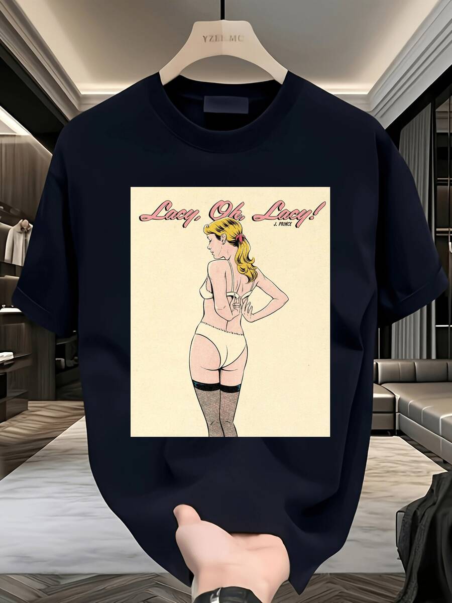 1 unidad, 180 g, camiseta vintage LUPY DOG!Camiseta Y2K 100% estampada con motivos retro de playa y comida, manga corta, cuello redondo, lavable a máquina, estampada y enviada desde México. - Blanco - Ver 1