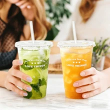 480ml/700ml Reusable Plastic Straw Cup, Large Capacity Portable Cup For Drinking Juice, Coffee, Milk Tea, Suitable For Summer - Multicolor - View 3