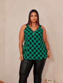Women's Plus Size Tank Top Duna With Pearl Buttons, Sizes GG G1 To G3 - Green & Black - View 5