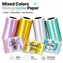 Giấy dán nhiệt hologram, nhãn tự dính màu bạc/vàng/xanh lam/tím, nhãn dán nhiệt lấp lánh dùng cho mã vạch, thư từ, logo và DIY, tương thích với máy in mini C9/C15/C19/X5/X6/T02/M02. - Xem 2
