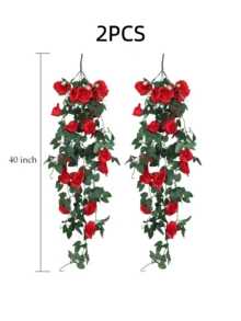 Nejlue Artificial Flowers/Plants1111 Home & Living 1/2支人造红色玫瑰藤蔓花，春季玫瑰装饰，悬挂式花卉，适用于家居装饰、房间装饰、墙面装饰、婚礼拱门、卧室、桌面、生日派对、花园、室内外、春夏季 - 紅色 - 查看 8