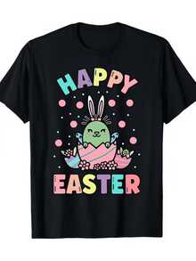 Conejo verde con orejas largas que emerge de un huevo de Pascua decorado con flores y colores pastel que transmite alegría y esperanza camiseta de mujer casual divertida para fiestas de Pascua - Negro - Ver 8
