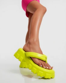 RASOLLI Women's Neon Lime Green Chunky Platform Thong Flip Flops – Y2K Thick Sole Lug Sandals Beach Slides - 綠色 - 查看 3