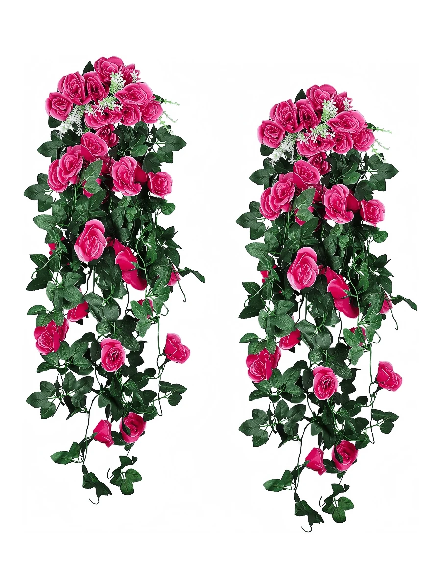 Nejlue Artificial Flowers/Plants1111 Home & Living 1/2支装亮粉色人造玫瑰藤蔓花,春季玫瑰装饰,悬挂式花卉,适用于家居装饰、房间装饰、墙面装饰、婚礼拱门、卧室、桌面、生日派对、花园、室内外装饰,春夏皆宜 - 玫紅色 - 查看 1