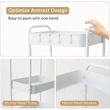 3-Tier  Rolling Cart With Wheels, Storage Utility Organizer Cart For Kitchen, Bathroom, Office, Baby Essentials & Makeup - Lockable Casters, Easy Assembly, Large Capacity, White - 白色 - 查看 5