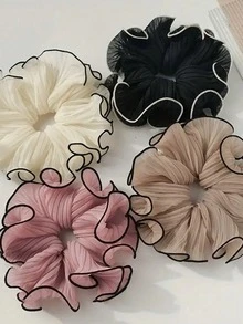 1/4 chiếc dây buộc tóc bằng vải thiết kế tua rua - Dây buộc tóc bằng vải chiffon màu trơn thời trang, dây buộc tóc xếp ly sành điệu phù hợp với kiểu tóc nữ, phụ kiện tóc đa năng sử dụng hàng ngày, bộ dây buộc tóc co giãn cho thanh thiếu niên và người lớn, dây buộc tóc scrunchy, dùng khi tắm, trang điểm, rửa mặt, buộc tóc đuôi ngựa, phụ kiện tóc co giãn. - Nhiều màu - Xem 5