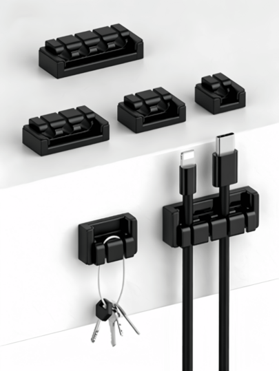 Bộ chia cáp nhiều lỗ bằng silicon tự dính không để lại dấu vết, kẹp và cuộn dây cáp.