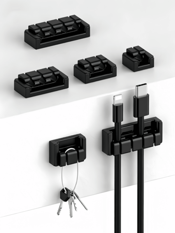 Bộ sắp xếp cáp tự dính bằng silicon cho máy tính để bàn, giá đỡ cáp có lỗ, kẹp cáp silicon để lưu trữ cáp dữ liệu và quản lý dây cáp.