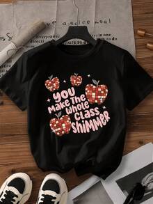 100% Cotton T-Shirt, Short-Sleeved Round Neck T-Shirt For Women, Fashionable For Spring And Summer, Urban Style, Light Luxury, Suitable For Parties And Holidays, With Animal And Letter Prints, Popular T-Shirt, Local Delivery, New Summer Fashion Product, Father's Day Gift T-Shirt. - 黑色 - 查看 1