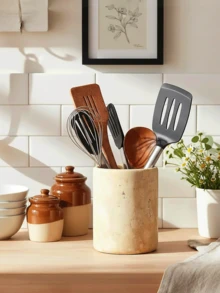1pc Japanese Style Ceramic-Like Tableware Storage Canister, Cream White, Suitable For Kitchen Utensils, Chopsticks, Kitchen Countertop, Kitchen Utensil Rack, Large Kitchen Tool Holder, Spatula Storage Can, Pen Holder - Multicolor - View 7