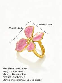 1 chiếc nhẫn thép không gỉ hình hoa bốn cánh được tráng men nhẹ nhàng và thanh lịch, thích hợp cho phụ nữ đeo hàng ngày, đi nghỉ mát hoặc hẹn hò. - Vàng - Xem 2