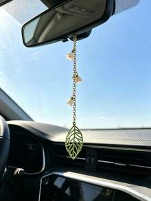 Lily Of The Valley Car Pendant, Hollow Leaf Decor Alloy Rearview Mirror Hanging Ornament, Car Interior Accessory - A - View 9